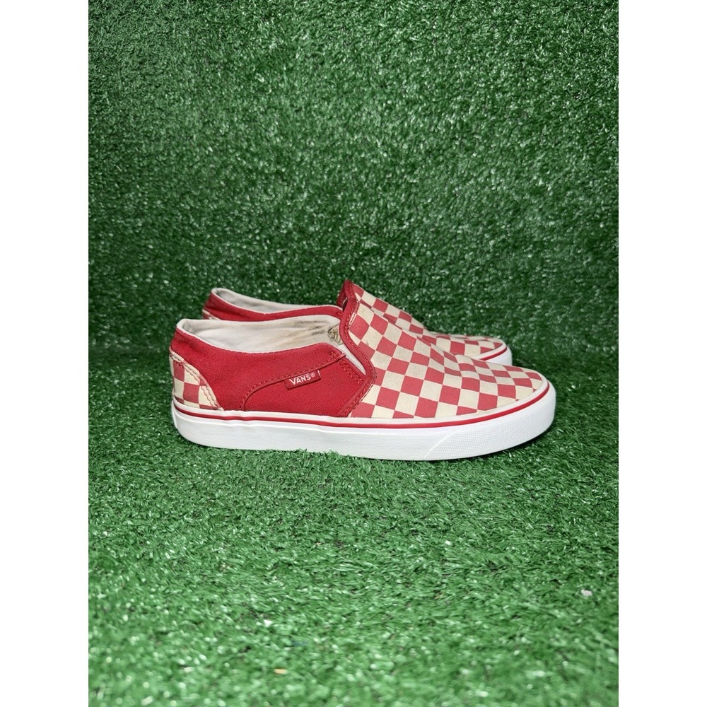 VANS Classic Slip-On Women Size 7 Red White Checkerboard Sneakers Skate Shoe